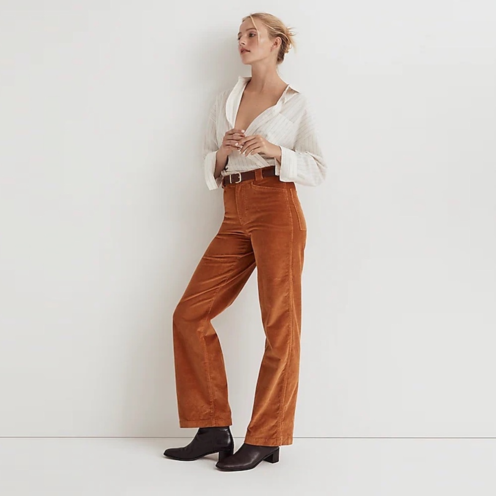 Corduroy Wide-Leg Pants in Rust
